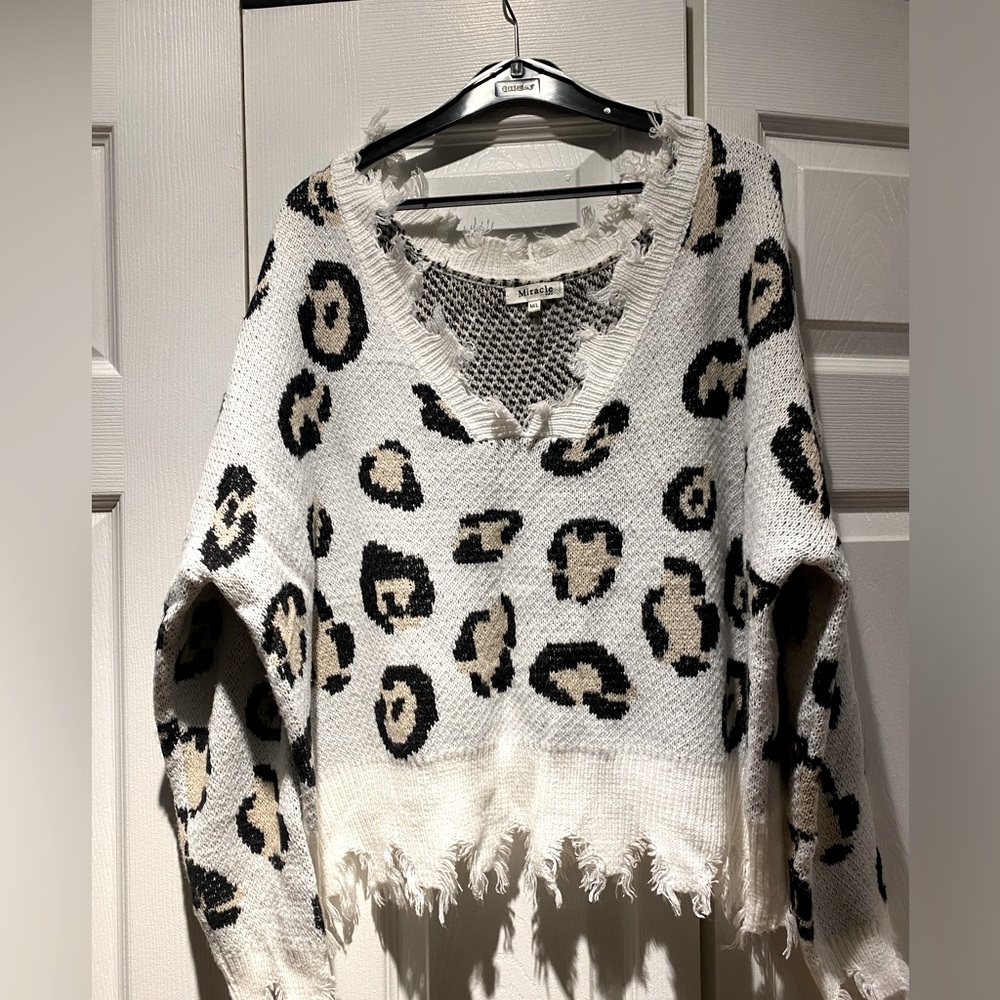 Off the shoulder animal print sweater- GUC M/L